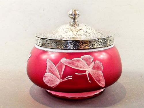 elkington sterlnig silver thomas webb cameo glass jar cover 1886 - CATEGORY: ANTIQUE SILVER - DATED 1880