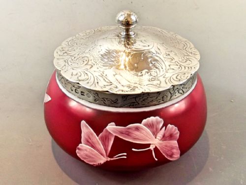 ELKINGTON STERLNIG SILVER THOMAS WEBB CAMEO GLASS JAR COVER 1886 - ADDITIONAL PHOTO 1