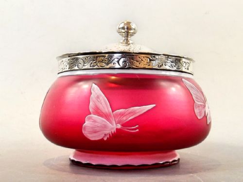 ELKINGTON STERLNIG SILVER THOMAS WEBB CAMEO GLASS JAR COVER 1886 - ADDITIONAL PHOTO 3