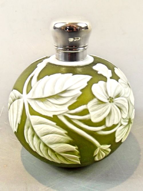 hallmarked silver thomas webb cameo glass perfume bottle - CATEGORY: ANTIQUE GLASS - DATED 1880