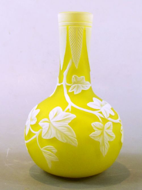 thomas webb white over yellow cameo glass vase - CATEGORY: ANTIQUE GLASS - DATED 1880