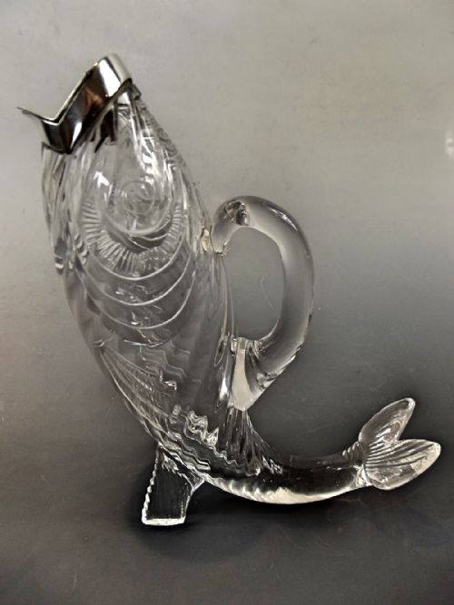 most unusual silver plate cut glass fish decanter c1880 - CATEGORY: ANTIQUE GLASS - DATED 1880
