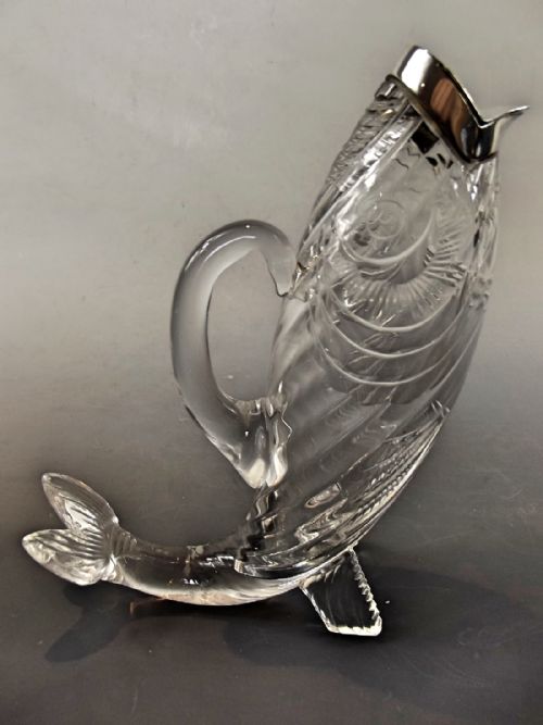 MOST UNUSUAL SILVER PLATE CUT GLASS FISH DECANTER C1880 - ADDITIONAL PHOTO 2