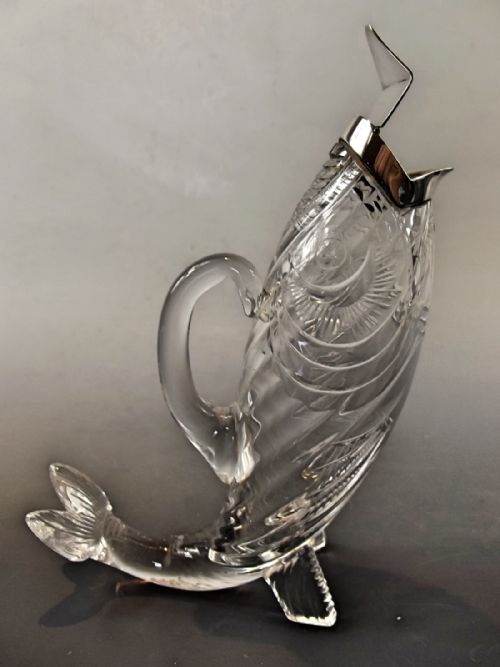 MOST UNUSUAL SILVER PLATE CUT GLASS FISH DECANTER C1880 - ADDITIONAL PHOTO 4