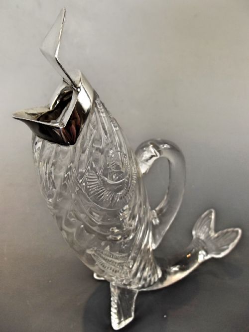 MOST UNUSUAL SILVER PLATE CUT GLASS FISH DECANTER C1880 - ADDITIONAL PHOTO 5