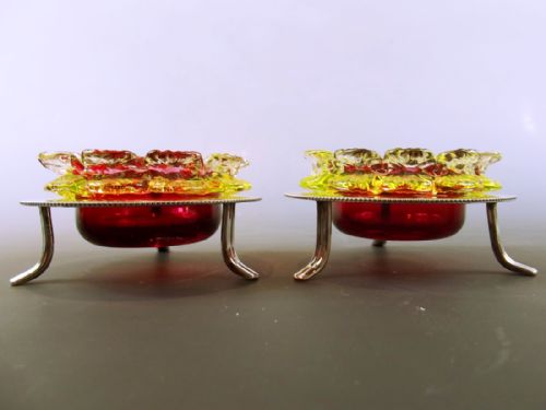 PAIR APPLIED CRANBERRY GLASS SILVER PLATE SALT SERVERS C1890 - ADDITIONAL PHOTO 1