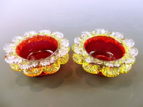 PAIR APPLIED CRANBERRY GLASS SILVER PLATE SALT SERVERS C1890 - ADDITIONAL PHOTO 2