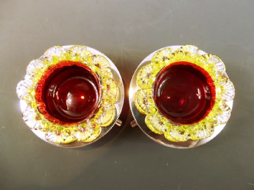 PAIR APPLIED CRANBERRY GLASS SILVER PLATE SALT SERVERS C1890 - ADDITIONAL PHOTO 3