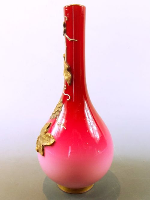 HARRACH PEACHBLOW GLASS VASE RAISED GILT DECORATION - ADDITIONAL PHOTO 1