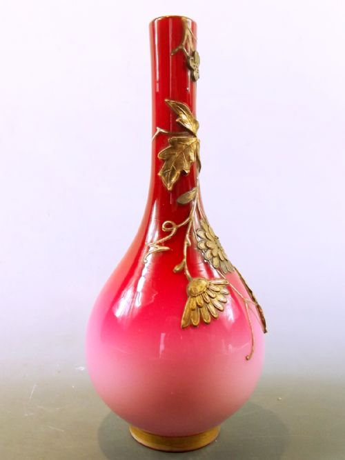 HARRACH PEACHBLOW GLASS VASE RAISED GILT DECORATION - ADDITIONAL PHOTO 4