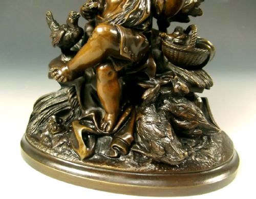 FINE FRENCH BRONZE OF A BOY FEEDING BIRDS 1860 - ADDITIONAL PHOTO 7