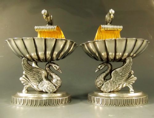 pair russian silver swan salt servers moscow 1889 - CATEGORY: ANTIQUE SILVER - DATED 1890