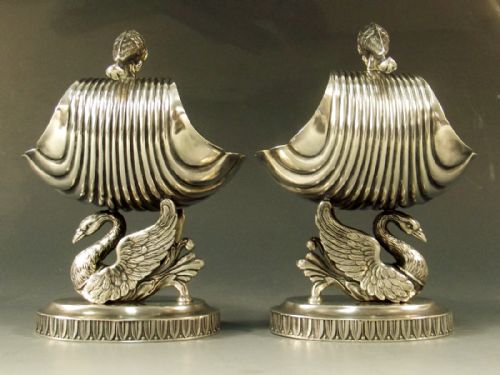 PAIR RUSSIAN SILVER SWAN SALT SERVERS MOSCOW 1889 - ADDITIONAL PHOTO 3
