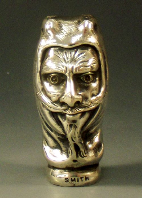 19th century sterling silver cane handle of mestopheles - CATEGORY: ANTIQUE MISCELLANEOUS - DATED 1890