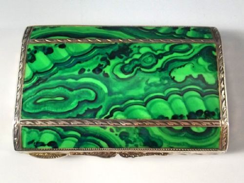19th century continental silver malachite snuff box - CATEGORY: ANTIQUE SILVER - DATED 1890