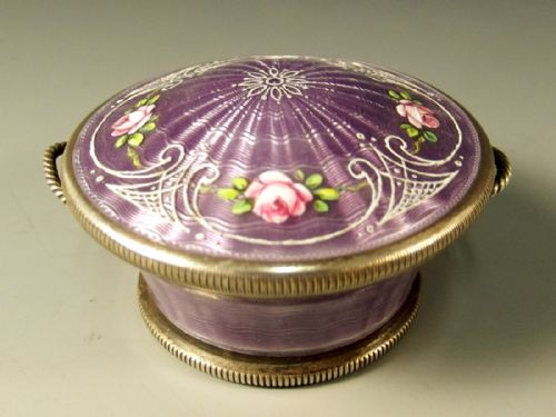 charming continental sterling silver enamel basket pill box 1911 - CATEGORY: ANTIQUE SILVER - DATED 1910