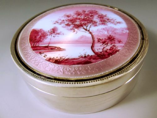 french silver enamel landscape box - CATEGORY: ANTIQUE SILVER - DATED 1910