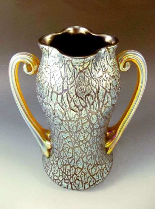 LOETZ BLUE CRACKLE FORMOSA VASE GOLDEN HANDLES - ADDITIONAL PHOTO 1