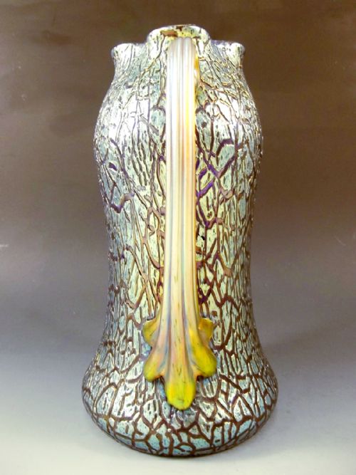 LOETZ BLUE CRACKLE FORMOSA VASE GOLDEN HANDLES - ADDITIONAL PHOTO 2