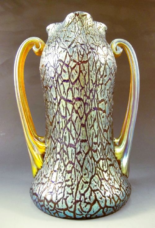 LOETZ BLUE CRACKLE FORMOSA VASE GOLDEN HANDLES - ADDITIONAL PHOTO 3