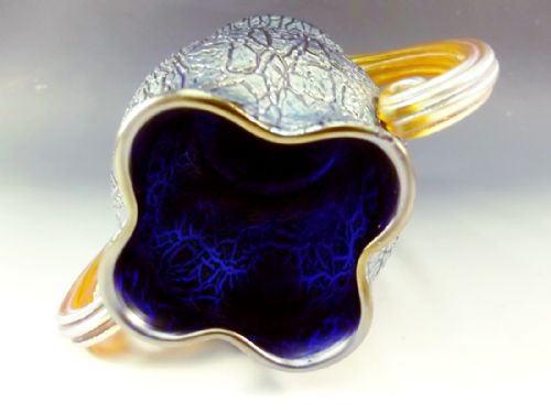 LOETZ BLUE CRACKLE FORMOSA VASE GOLDEN HANDLES - ADDITIONAL PHOTO 6