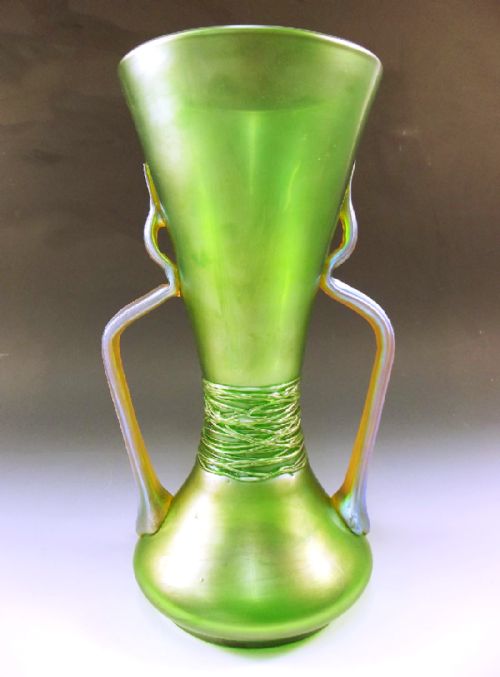 large loetz iridescent green glass vase c1900 - CATEGORY: ANTIQUE VASES - DATED 1900