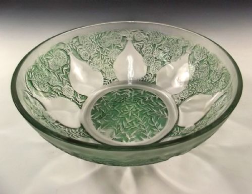 r lalique stained green glass vases bowl - CATEGORY: ANTIQUE GLASS - DATED 1920