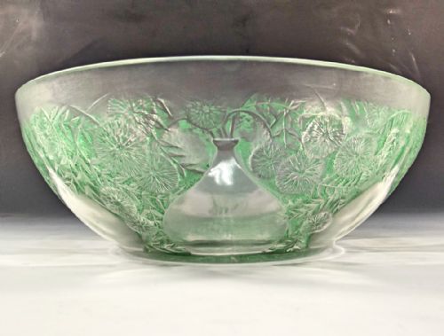R LALIQUE STAINED GREEN GLASS VASES BOWL - ADDITIONAL PHOTO 1