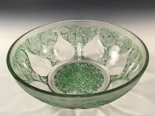 R LALIQUE STAINED GREEN GLASS VASES BOWL - ADDITIONAL PHOTO 2
