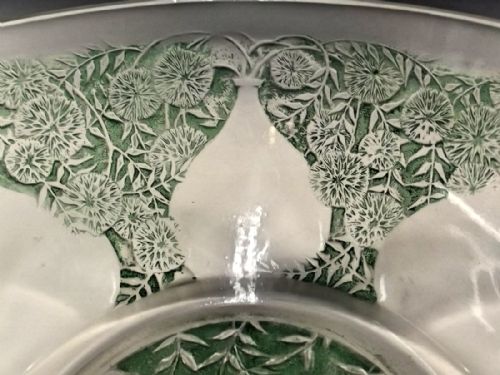 R LALIQUE STAINED GREEN GLASS VASES BOWL - ADDITIONAL PHOTO 3
