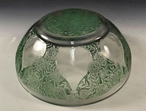 R LALIQUE STAINED GREEN GLASS VASES BOWL - ADDITIONAL PHOTO 4