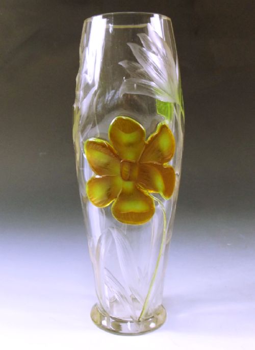 moser crystal intaglio cameo cut glass vase c1920 - CATEGORY: ANTIQUE VASES - DATED 1920