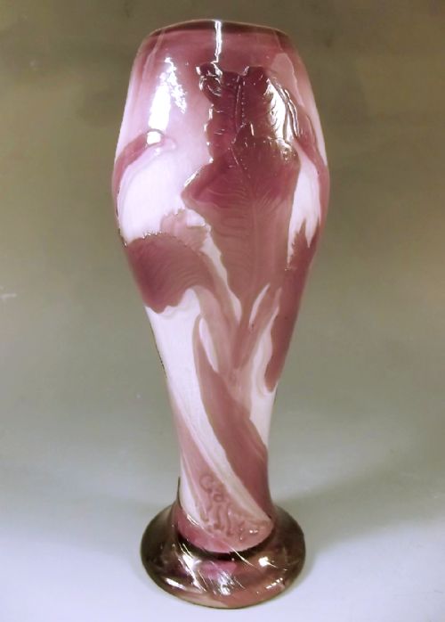emile galle martelle mauve pug iris cameo glass vase - CATEGORY: ANTIQUE VASES - DATED 1890