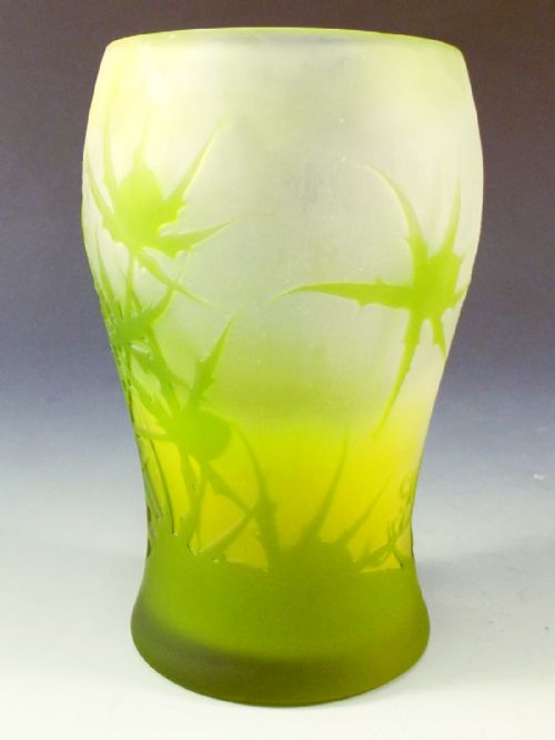 EMILE GALLE 3 COLOUR CAMEO GLASS THISTLE VASE - ADDITIONAL PHOTO 3
