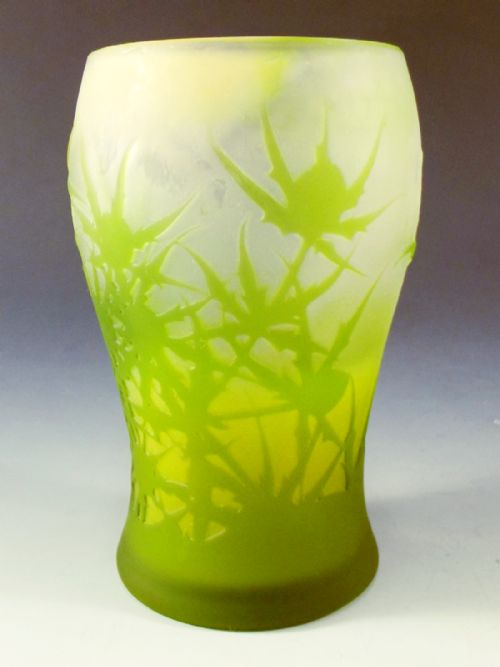 EMILE GALLE 3 COLOUR CAMEO GLASS THISTLE VASE - ADDITIONAL PHOTO 4