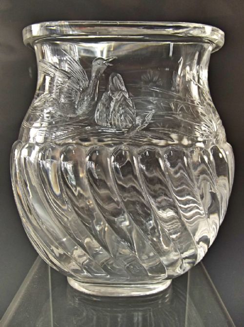 BACCARAT ROCK CRYSTAL CUT GLASS VASE GEESE ON A POND - ADDITIONAL PHOTO 1