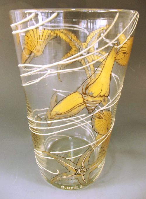 FRENCH GILT ENAMELLED SEA SHELL VASE SIGNED - ADDITIONAL PHOTO 2
