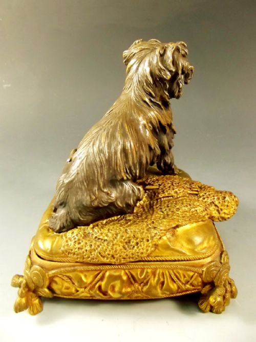 19TH CENTURY FRENCH ORMOLU TERRIER DOG TRINKET BOX - ADDITIONAL PHOTO 5