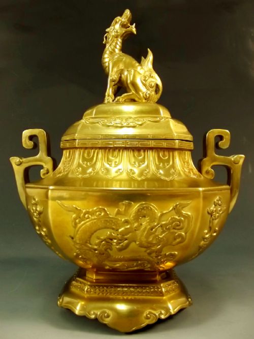 19th century chinese polished bronze koro cover - CATEGORY: ANTIQUE VASES - DATED 1880