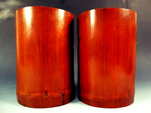 TRUE PAIR 19TH CENTURY CHINESE CARVED BAMBOO BRUSH POTS - ADDITIONAL PHOTO 1