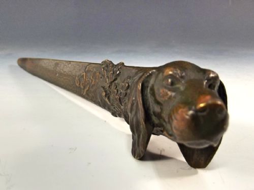 austrian bronze dog head letter opener signed - CATEGORY: ANTIQUE METAL - DATED 1900