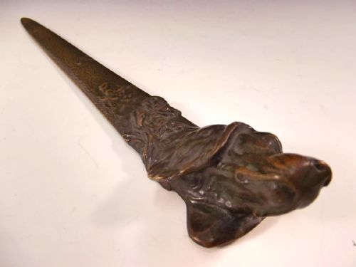 AUSTRIAN BRONZE DOG HEAD LETTER OPENER SIGNED - ADDITIONAL PHOTO 1