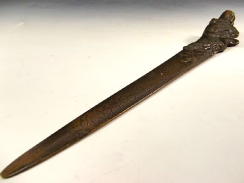 AUSTRIAN BRONZE DOG HEAD LETTER OPENER SIGNED - ADDITIONAL PHOTO 3