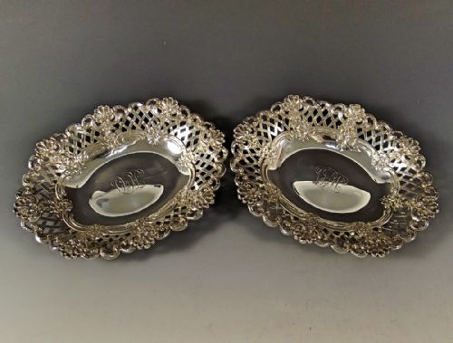 pair of tiffany co sterling silver bon bon dishes 1898 - CATEGORY: ANTIQUE SILVER - DATED 1890