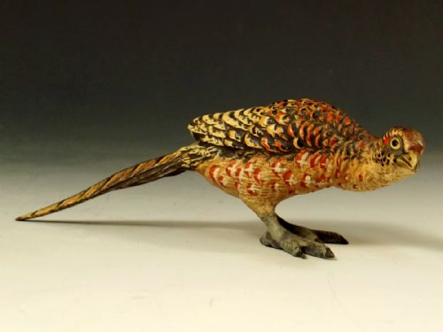 19th century austrian cold painted bronze pheasant - CATEGORY: ANTIQUE METAL - DATED 1890