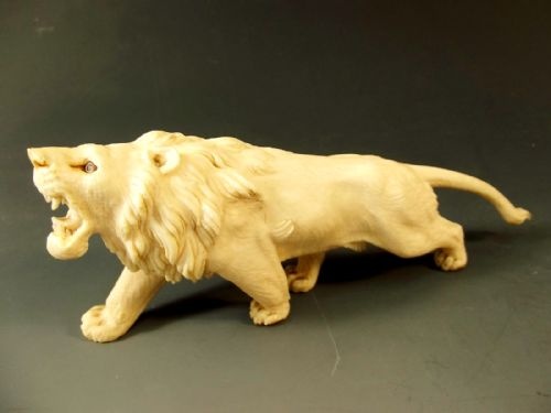 japanese meiji period ivory roaring lion okimono - CATEGORY: ANTIQUE MISCELLANEOUS - DATED 1890