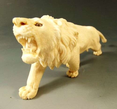 JAPANESE MEIJI PERIOD IVORY ROARING LION OKIMONO - ADDITIONAL PHOTO 1