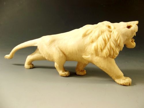 JAPANESE MEIJI PERIOD IVORY ROARING LION OKIMONO - ADDITIONAL PHOTO 3