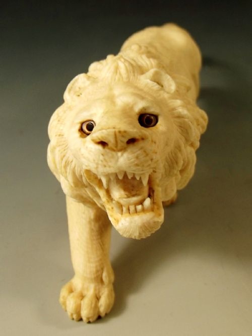 JAPANESE MEIJI PERIOD IVORY ROARING LION OKIMONO - ADDITIONAL PHOTO 8