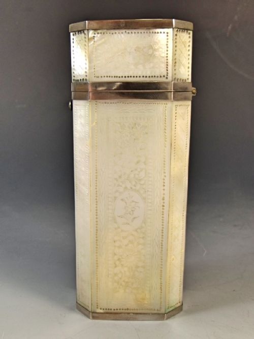 CHINESE SILVER ENGRAVED MOTHER OF PEARL CANISTER C1820 - ADDITIONAL PHOTO 3